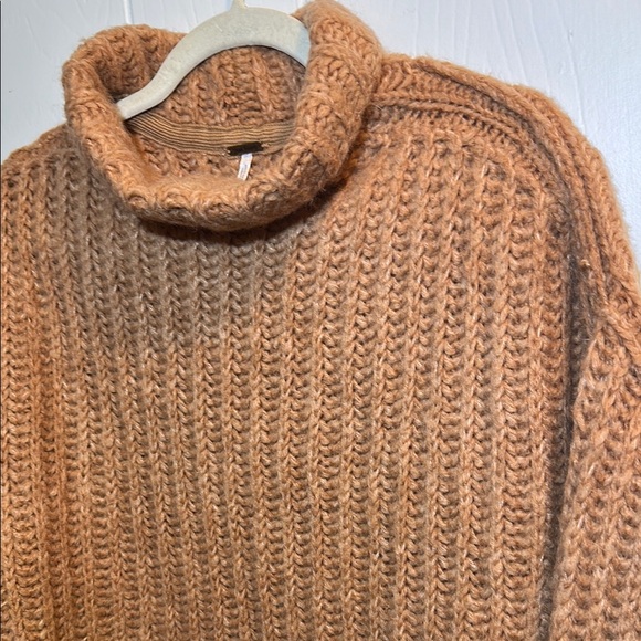 Free People Tan Cowl Neck Sweater with Chunky Knit and Oversized Fit - Picture 7 of 15